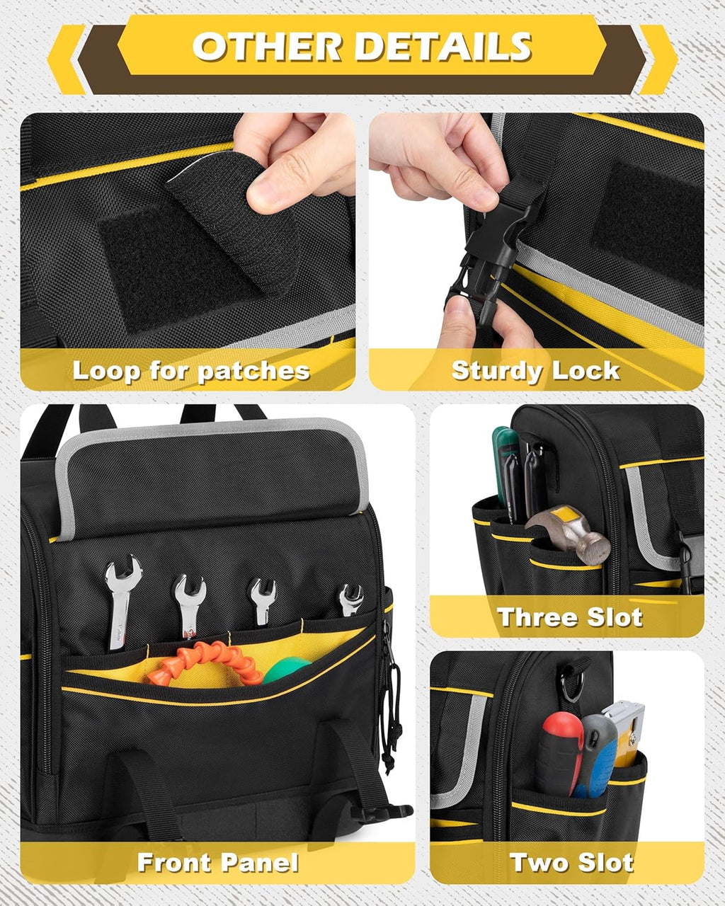 12-Inch Tool Bag with Hard Bottom, Electrician Tool Box Organizer with Detachable Divider, Multi-Purpose Work Tote