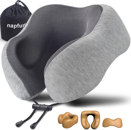 Neck Pillow for Traveling, Upgraded Travel Neck Pillow for Airplane 100% Pure Memory Foam Travel Pillow for Flight