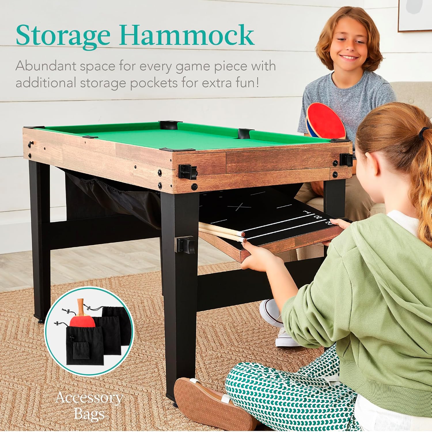 Combo Game Table Set for Home, Game Room, Friends & Family w/Ping Pong, Foosball, Basketball, Air Hockey, Archery