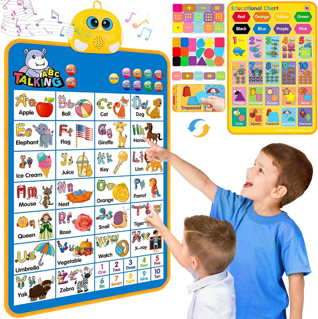 Electronic Alphabet Wall Chart, Kids Learning Toys for Toddlers 1-3 - Blue | Talking ABC, 123s, Music Poster