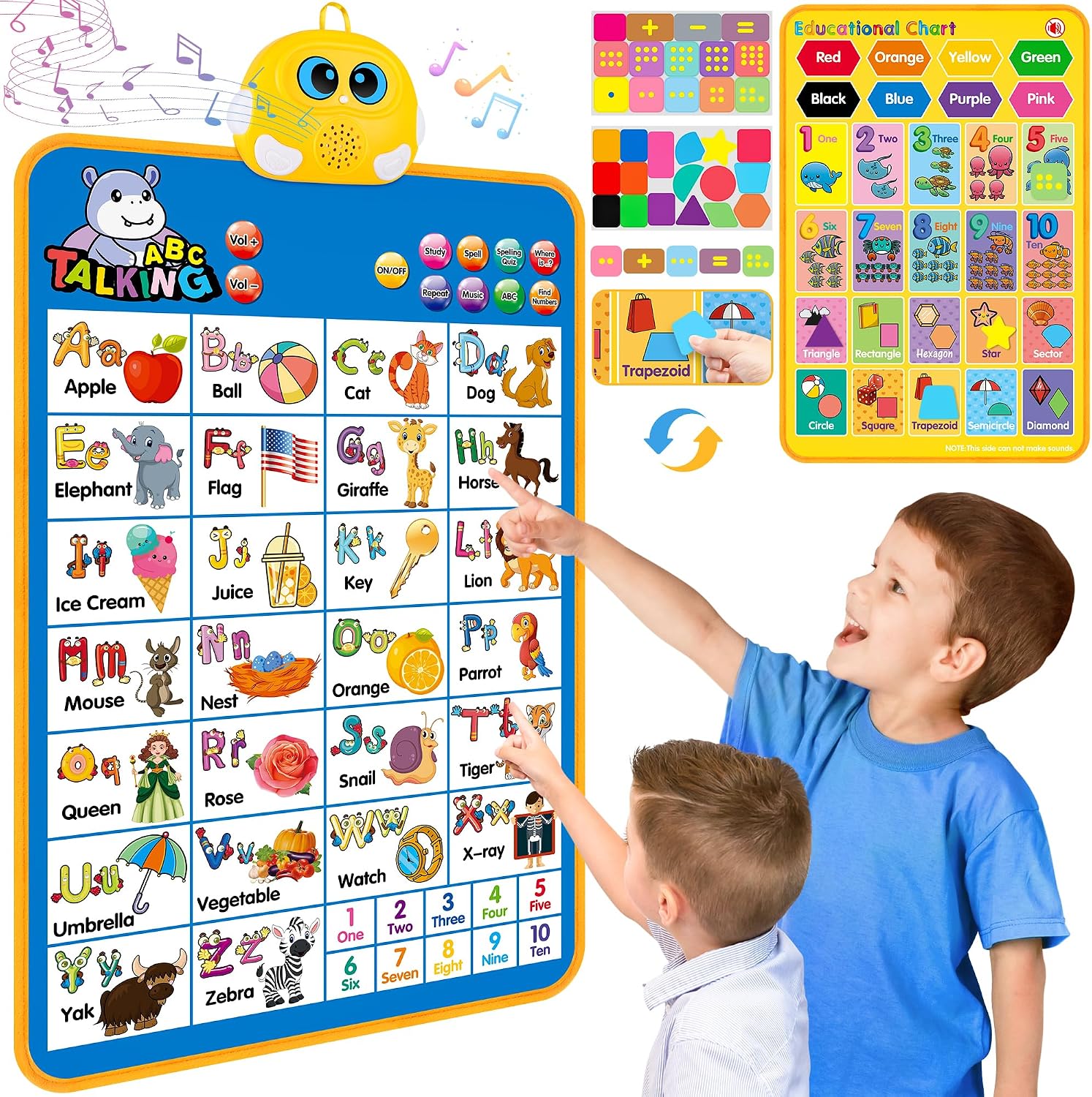 Electronic Alphabet Wall Chart, Kids Learning Toys for Toddlers 1-3 - Blue | Talking ABC, 123s, Music Poster