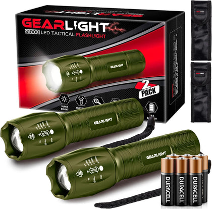 LED Flashlight High Lumens, Mini Tactical LED Flashlight 2 Pack, 5 Modes Zoomable Beam, Battery Powered for Camping