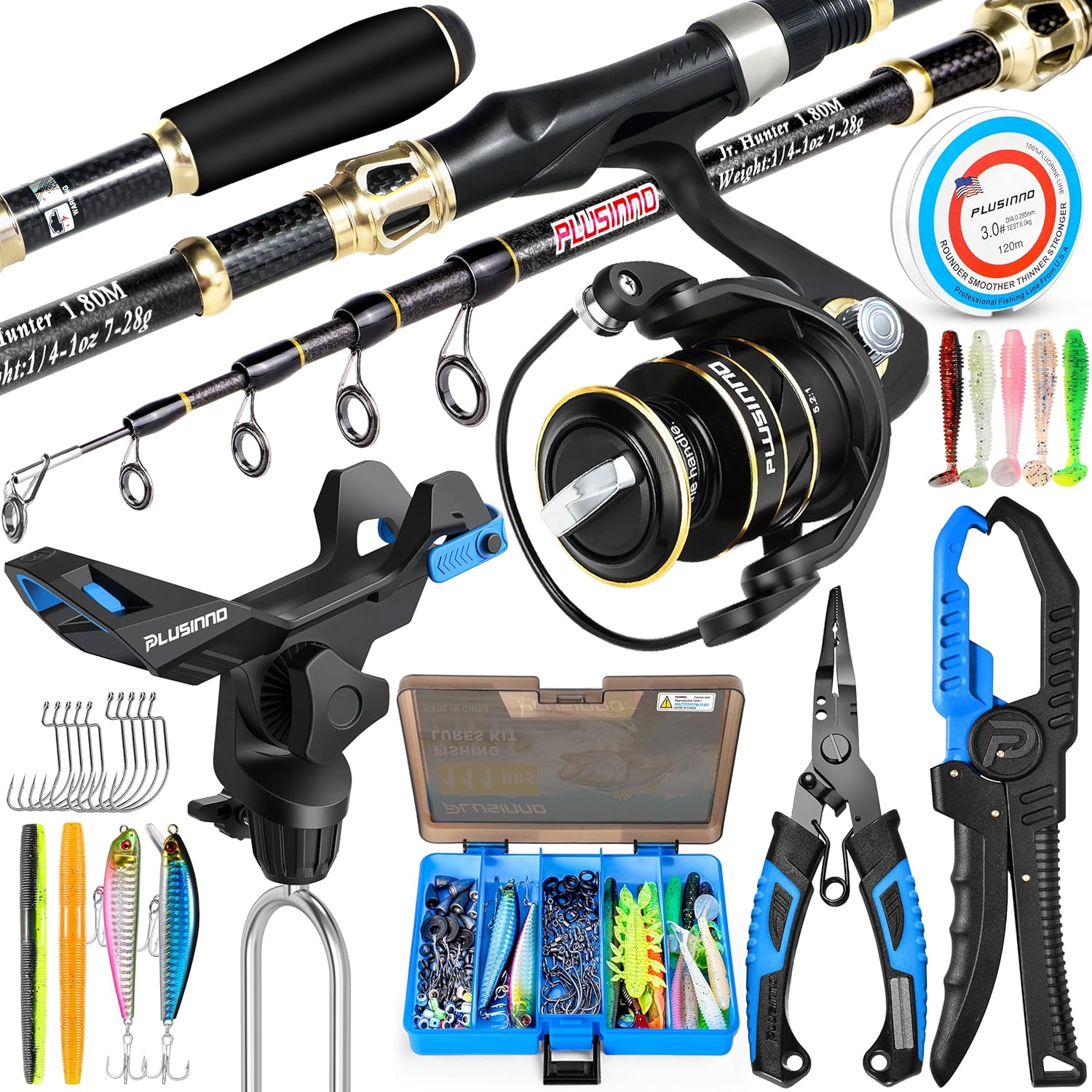 Fishing Gear,Full Fishing Pole kit Include Fishing Rod and Reel Combo, Tackle Box with Fishing Lures, Fishing
