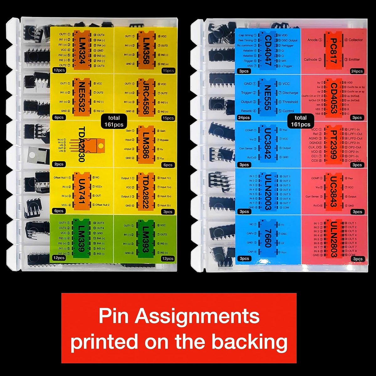 EEEEE IC kit 161 pcs, 20 Models Chip Assortment Set Analog Integrated Circuits Electronics Parts Opamp Pack, 555 Timer Components, Op Amp, Oscillator, Pwm, IC Plier Included UA741 LM358 and More..