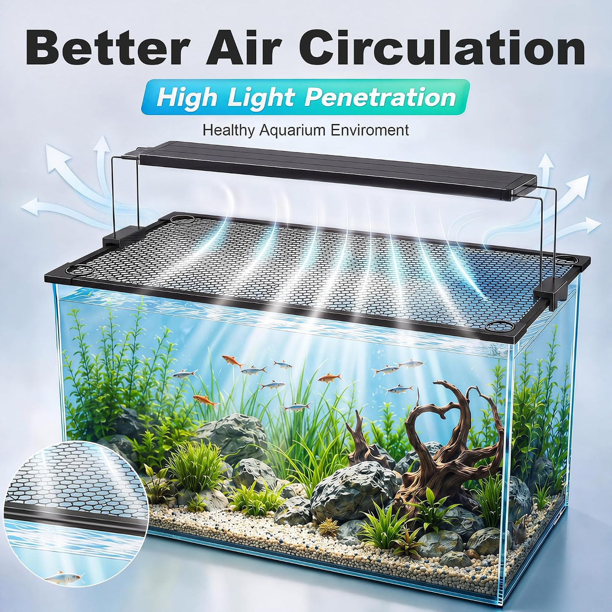 Magnetic Aquarium Lid, DIY Mesh Cover for Rimless & Curved Fish Tanks
