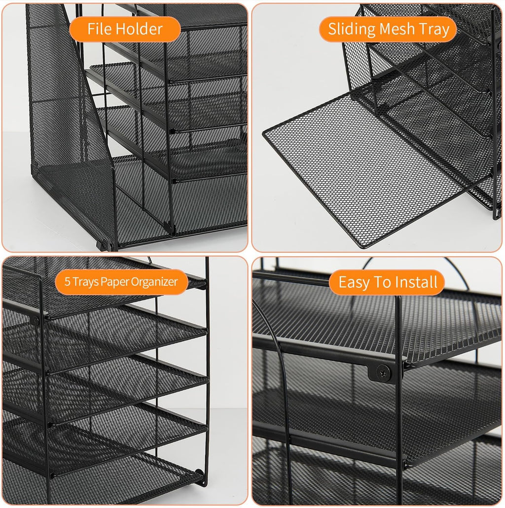 Desk Organizers and Accessories, 5-Tier Paper Letter Tray Organizer with File Holder, Desktop Organizer for Office