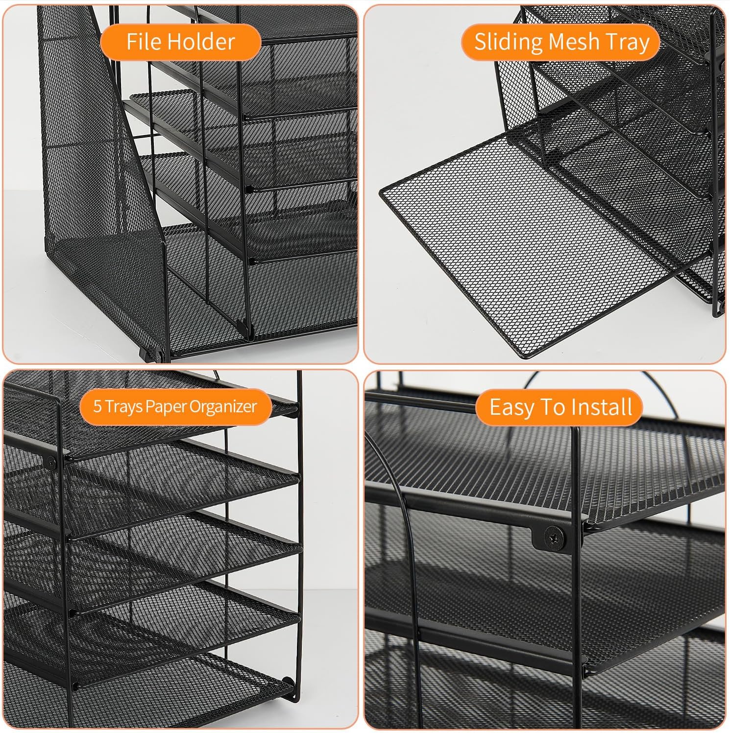 Desk Organizers and Accessories, 5-Tier Paper Letter Tray Organizer with File Holder, Desktop Organizer for Office