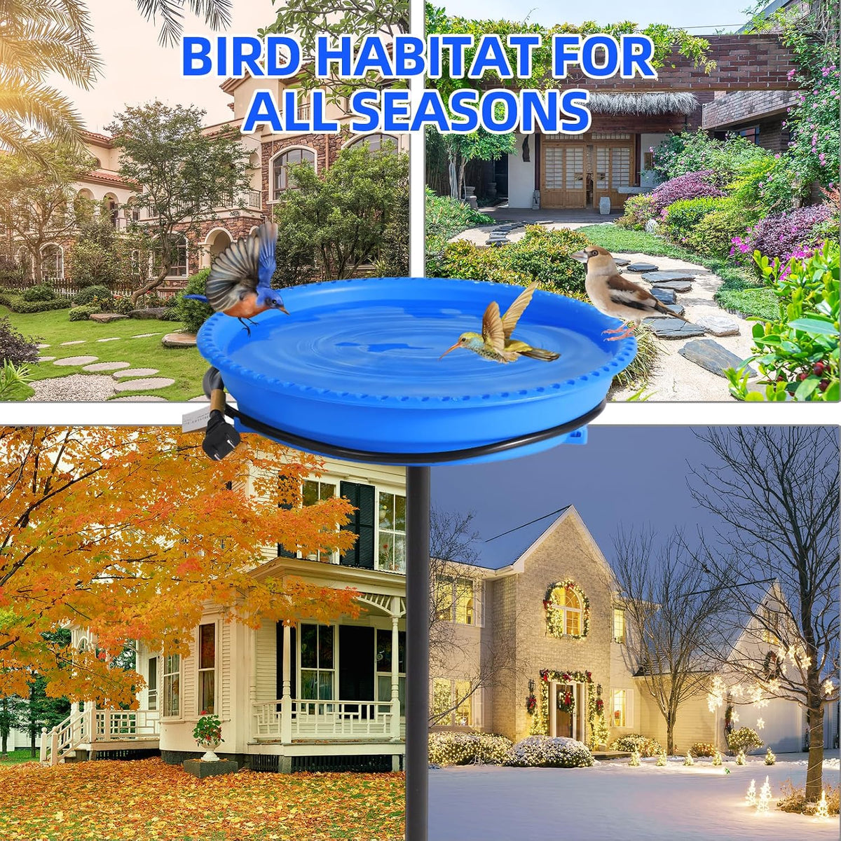 Heated Bird Bath for Outdoors for Winter, 75W Bird Bath Water Heater Bird Bath Deicer,Deep Bowl Thermostatic Control