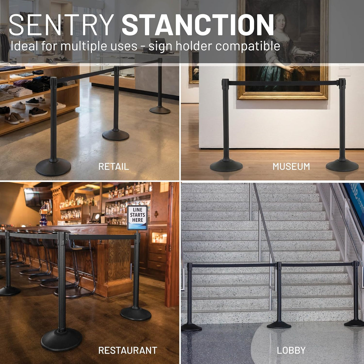 Sentry Stanchion – 6.5' Retractable Black Belt (2-Pack)
