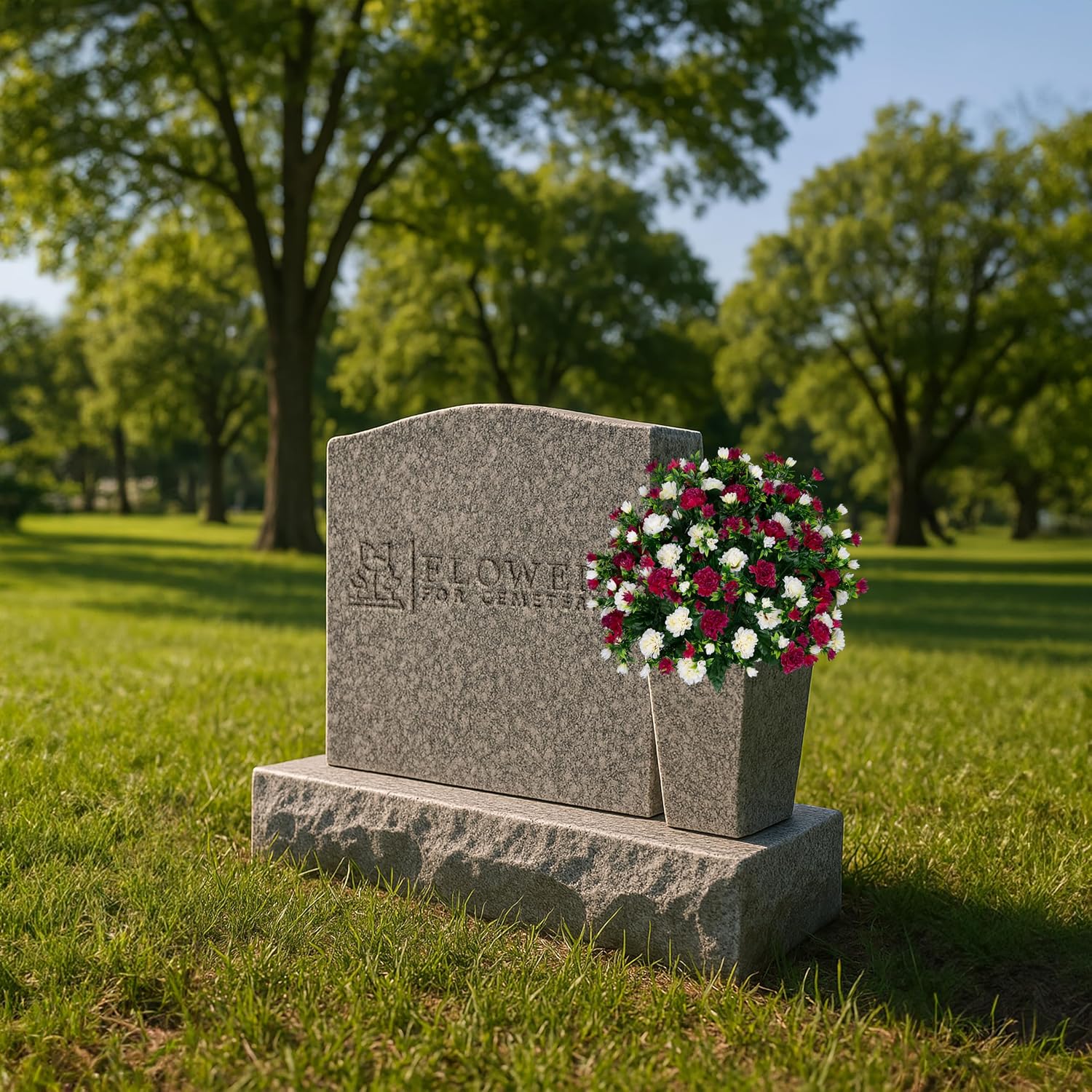Artificial Cemetery Flowers - Gravesite Memorial Arrangment - Beauty & Cream Garden Mums - (1) Bouquet
