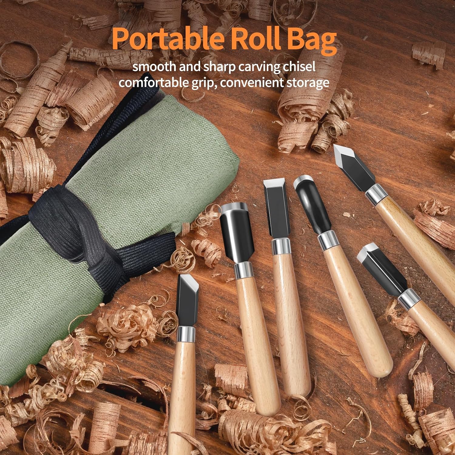 Wood Carving Tools Set - Chisel Set with Canvas Case, Carving Chisels Set Woodworking for Adults, Wood Whittling