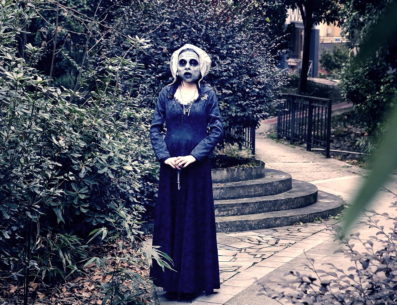 Latex Ghost Maid Sister Spirit Witch Zombie Bridal Mask For Halloween Makeup Prom Costume Accessories LARP
