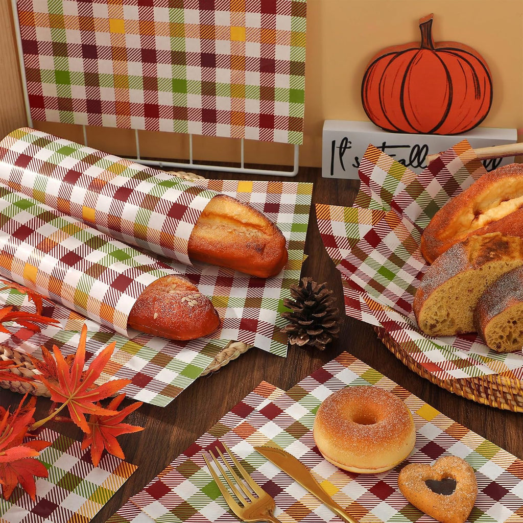 150 Sheets Fall Plaid Wax Paper, Greaseproof Waterproof