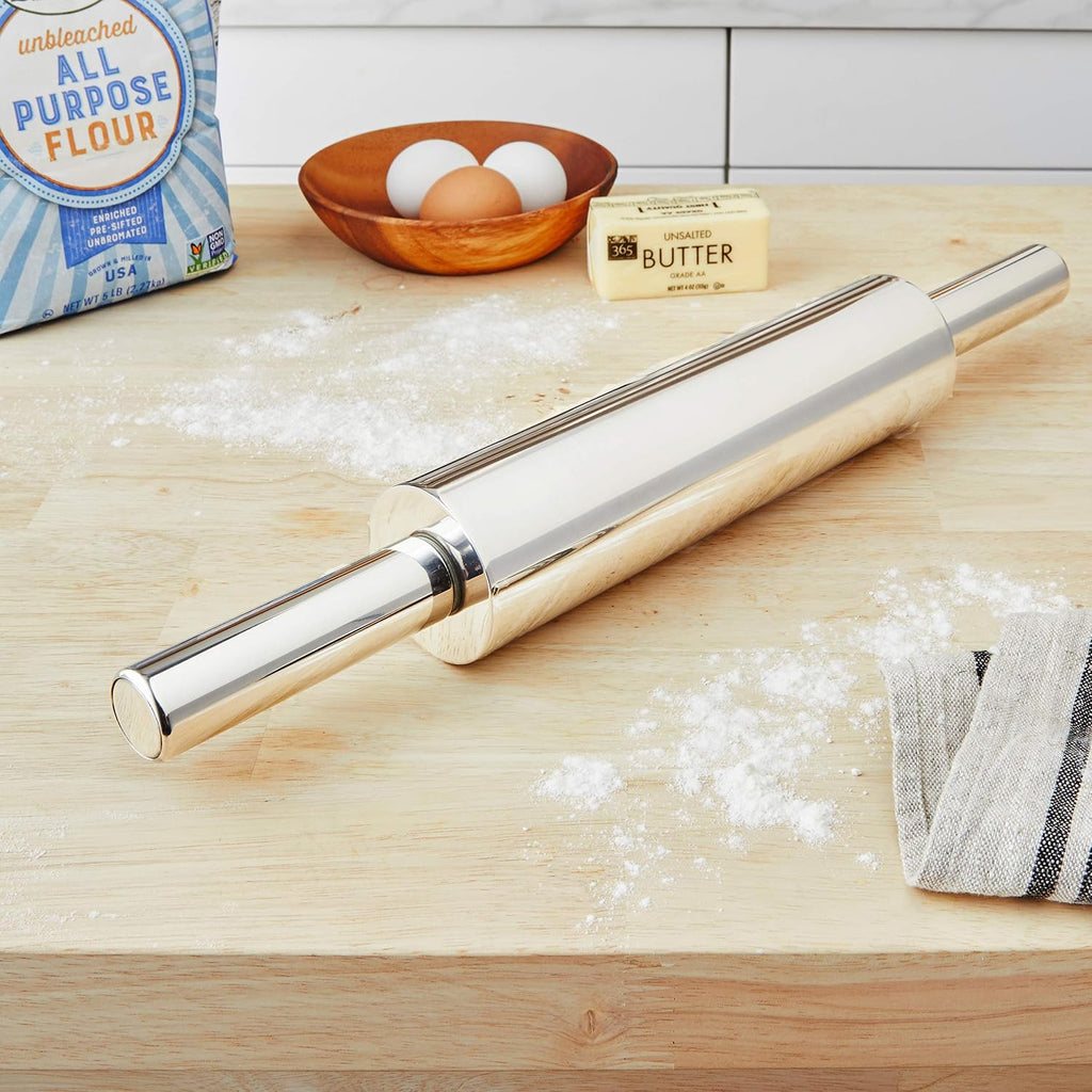 Stainless Steel Rolling Pin With Handles, 18" x 2.6" x 2.8" Roller