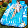 Inflatable Tanning Pool Lounger Float with Sprinkler-6 in 1 Suntan Tub Raft Floatie with Drink Holder Sunbathing