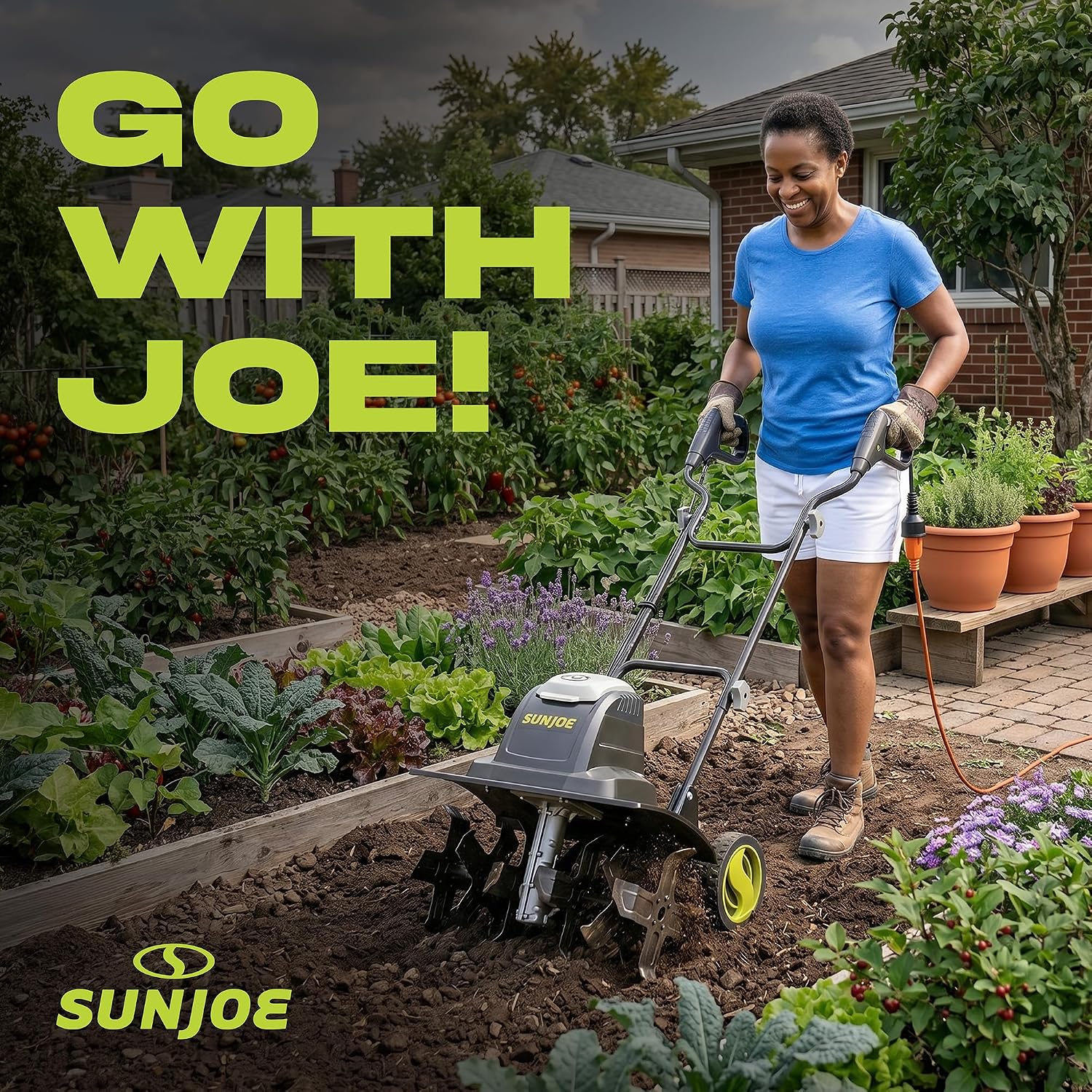 Corded Electric Garden Tiller & Cultivator with 15-Amp Motor and 6 Steel Tines – Heavy-Duty Rototiller with 15.7"