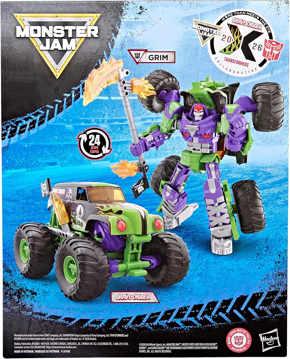 Collaborative x Monster Jam Grave Digger (Grim) | Leader Class 9.25-inch Robot Action Figure Converts to Monster
