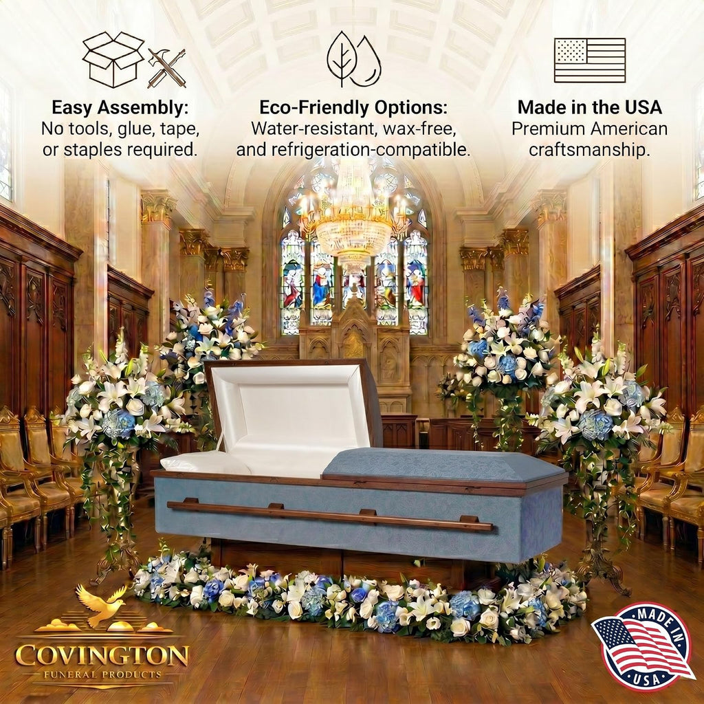 Serenity Dark Burial Casket, Lightweight Cloth Covered Funeral Casket Coffin, Corrugated Cardboard Casket with Satin