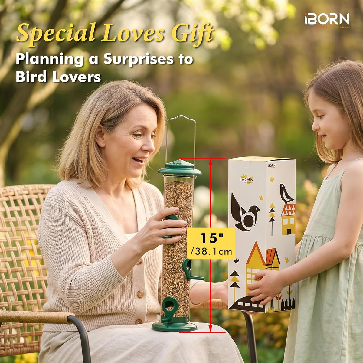 Metal Bird Feeders 6 Ports Hanging Wild Bird Seed Feeder for Mix Seed Blends, Seed Feeder, Sunflower Heart, Birdbath