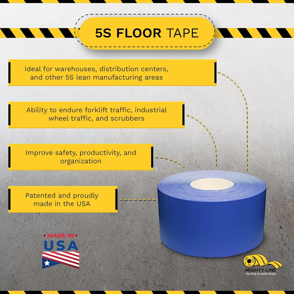 5S Floor Marking Industrial Tape, 4", 100' Roll, Blue Color