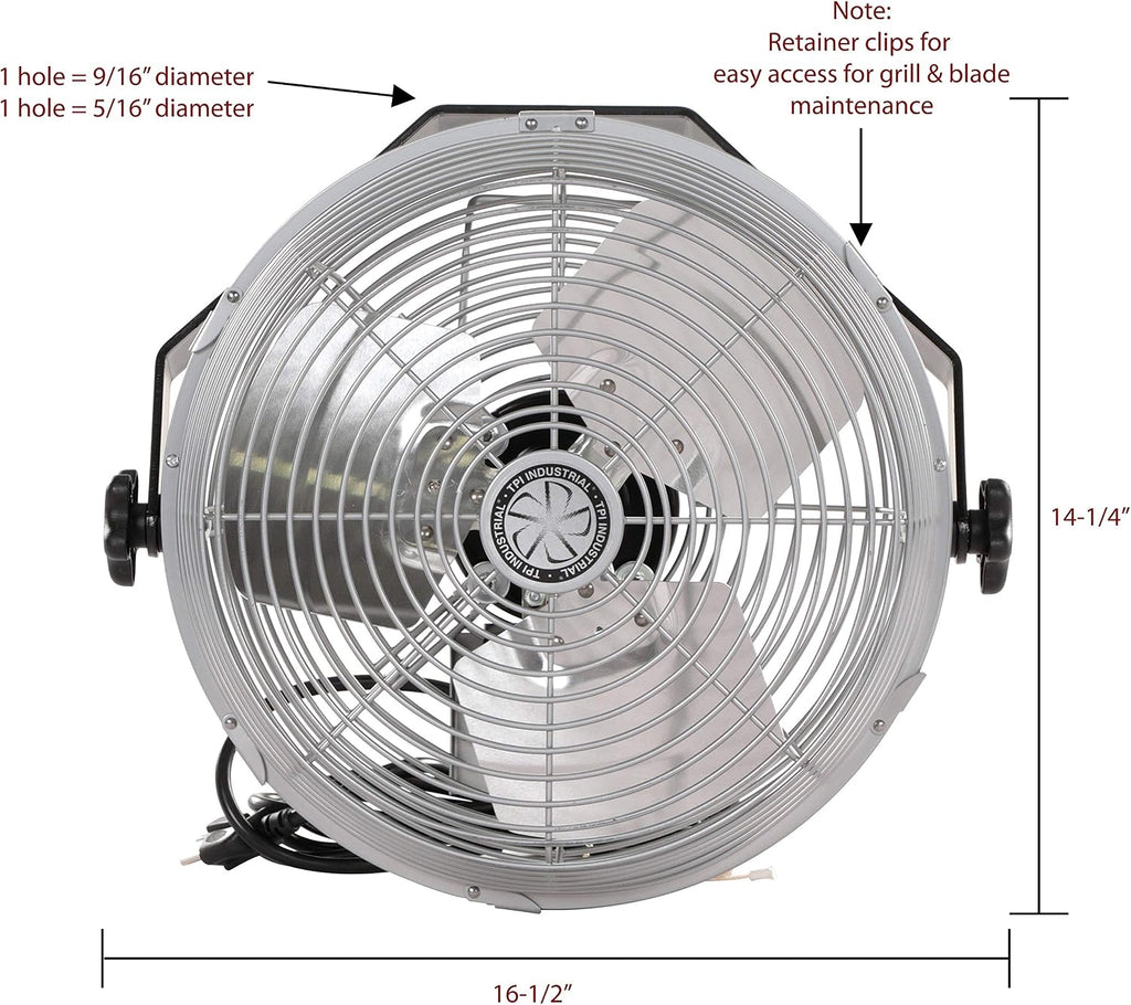 TPI Corporation U12-TE Industrial Wall Mount Ceiling Fan — 3 Speed Single Phase Commercial Fan for Workstation — 12” Hanging Metal Fan — 120v, Gray