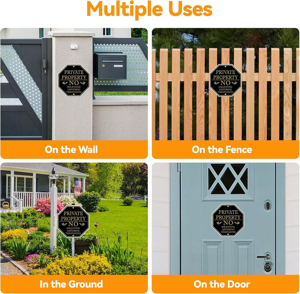 No Trespassing Signs Private Property, No Soliciting Sign for House, 10 x 10 Inches No Loitering Aluminum Metal Signs