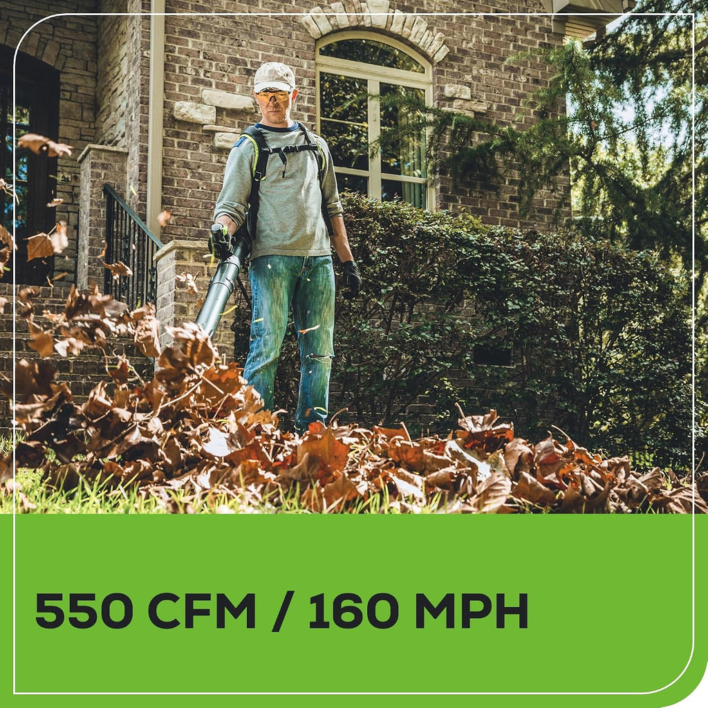 60V Backpack Leaf Blower, 550 CFM, 5.0 Ah Battery and Charger