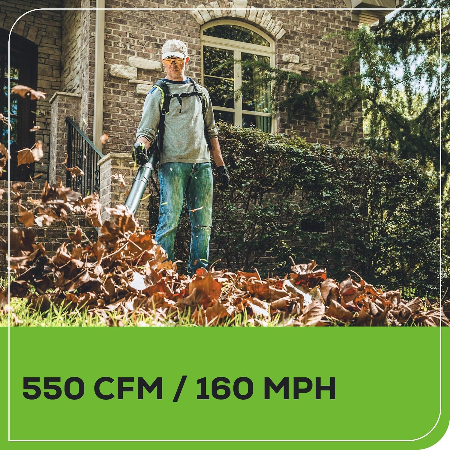60V Backpack Leaf Blower, 550 CFM, 5.0 Ah Battery and Charger
