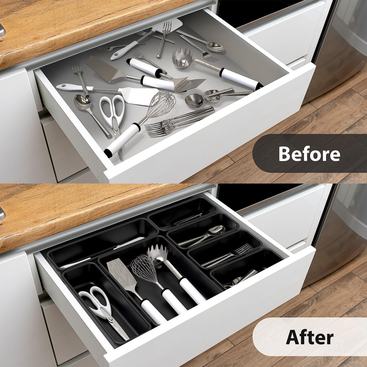 Interlocking Desk Drawer Bins Organizer, 42 Packs, Black