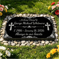 Personalized Human Memorial Stone, Black Granite Headstone with Photo, Engraved Grave Marker for Cemetery Outdoor