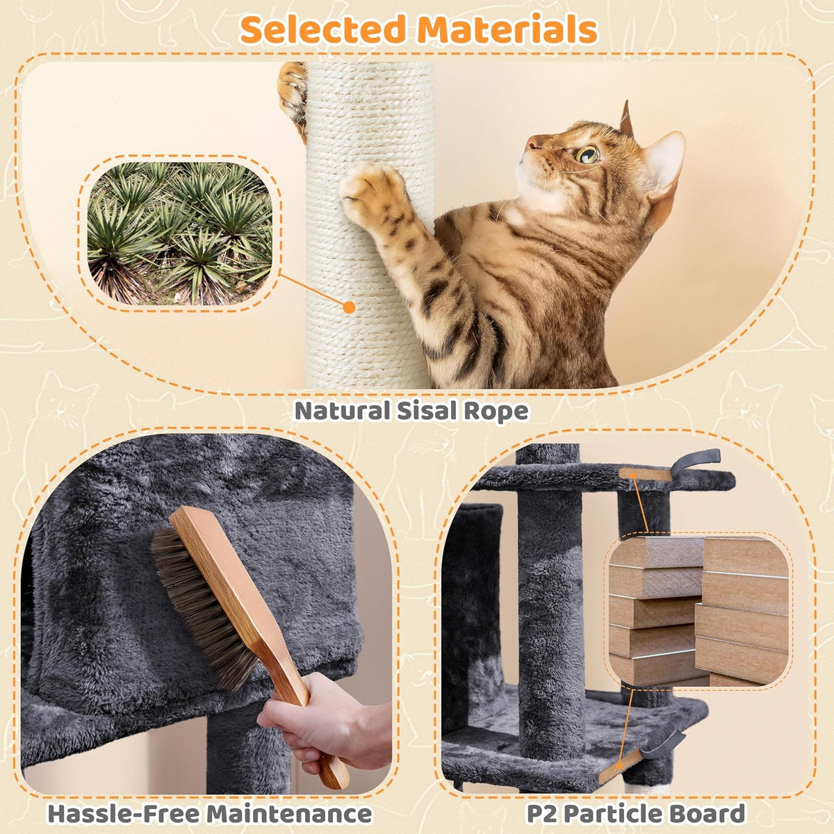 54in Cat Tree Tower for Large Cats, Multi-Level Condo & Hammock