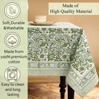 CPC Agate Green Block Print 100% Cotton Square Tablecloth 60x60 Inch