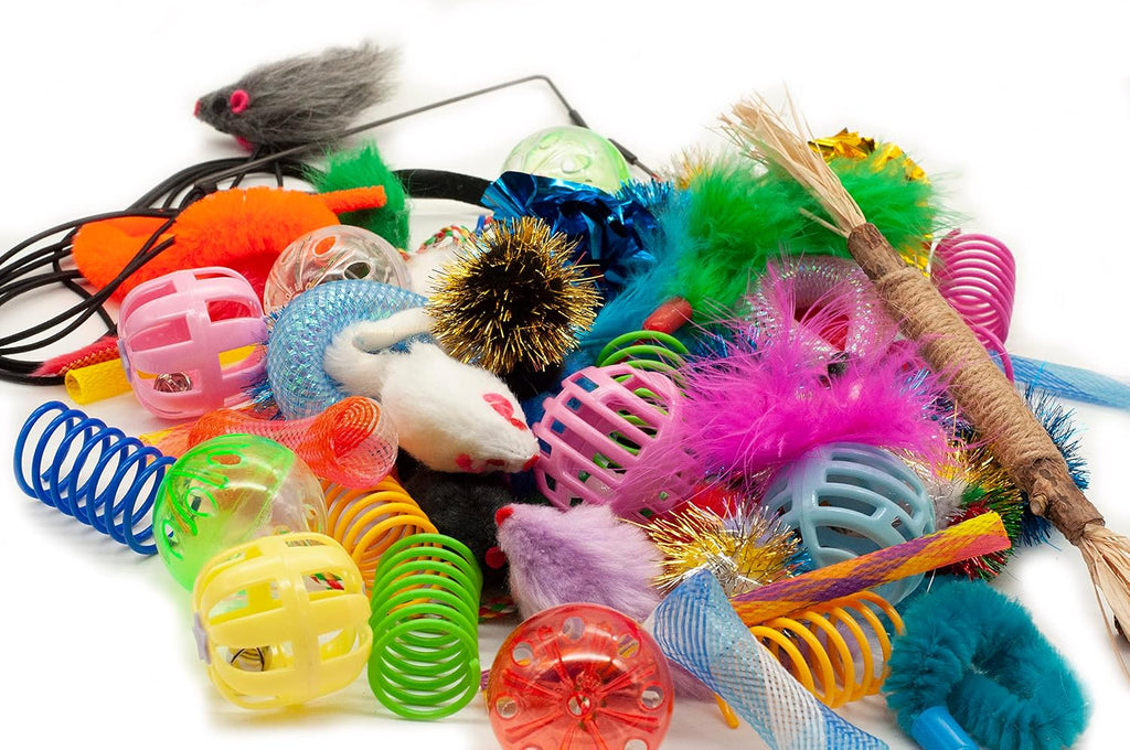Cat Toys 50 Pcs for Indoor Cats,Interactive Door Hanging Mice Feather Toy Cat Spring Toy Cat Wand Catnip Crinkle