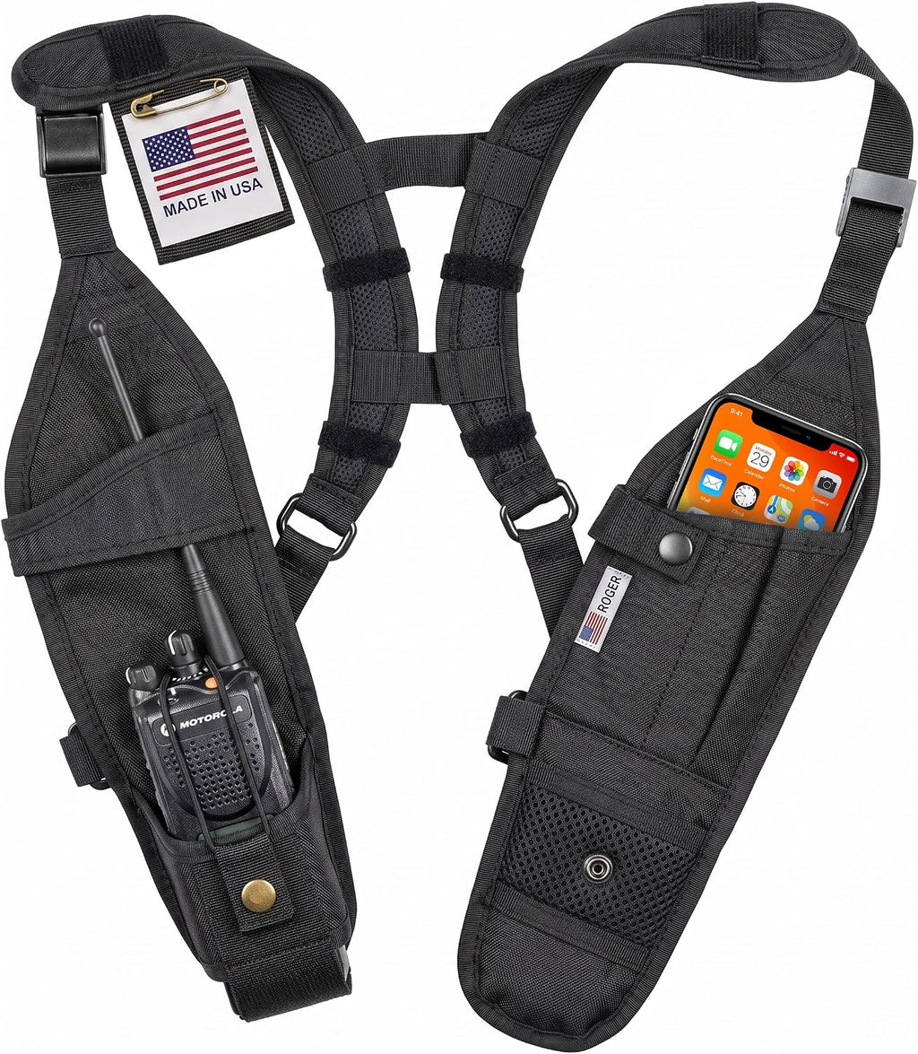 USH-300D Double Radio Holster for Two-Way Radios - Hands-Free Shoulder Harness with Adjustable Pouches for Motorola