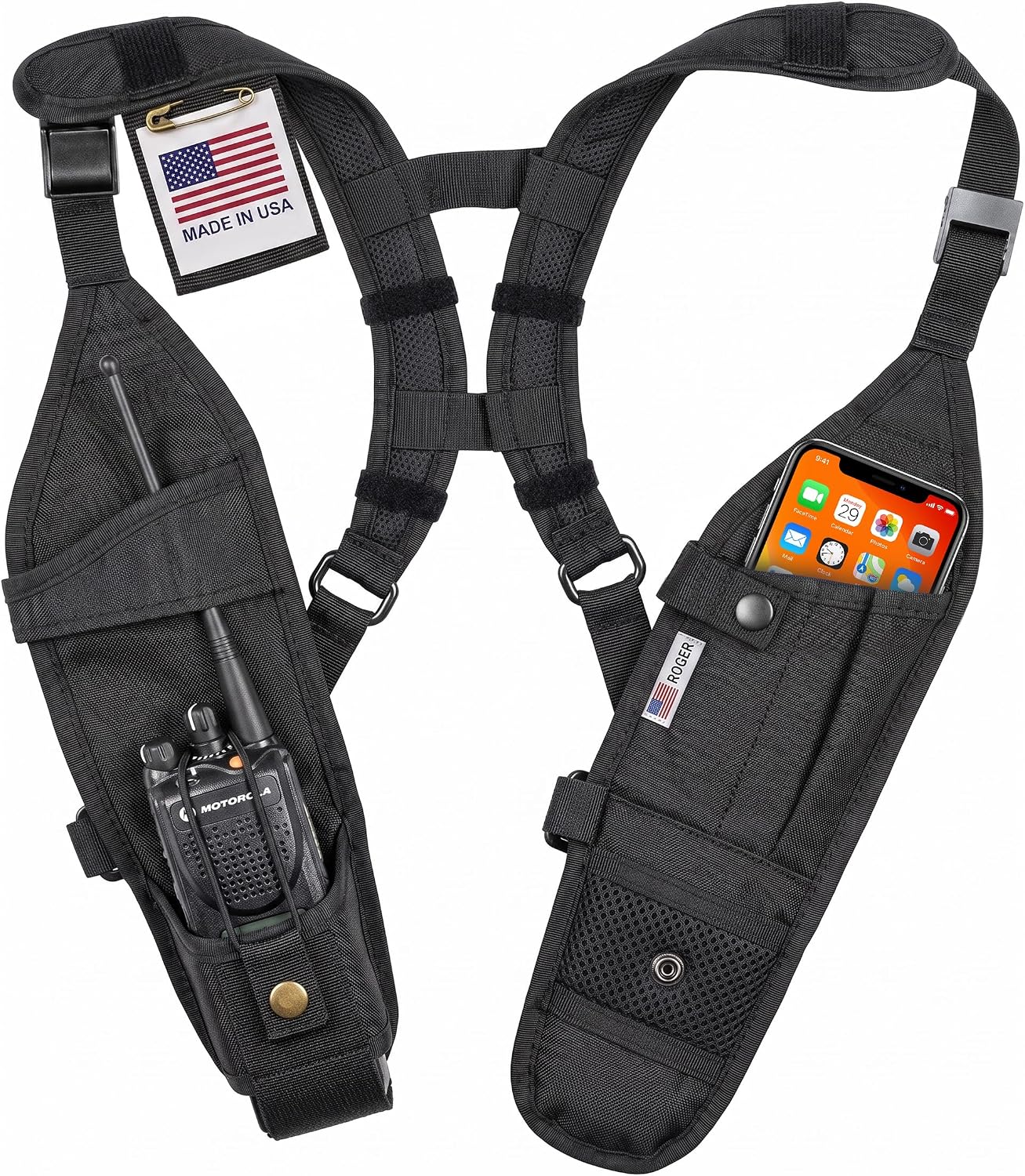 USH-300D Double Radio Holster for Two-Way Radios - Hands-Free Shoulder Harness with Adjustable Pouches for Motorola
