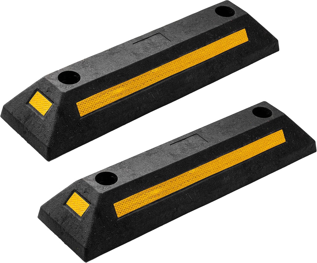 Heavy Duty Rubber Parking Guide - 2 Pcs Premium Quality Durable Car Garage Wheel Stopper Professional Grade Park with
