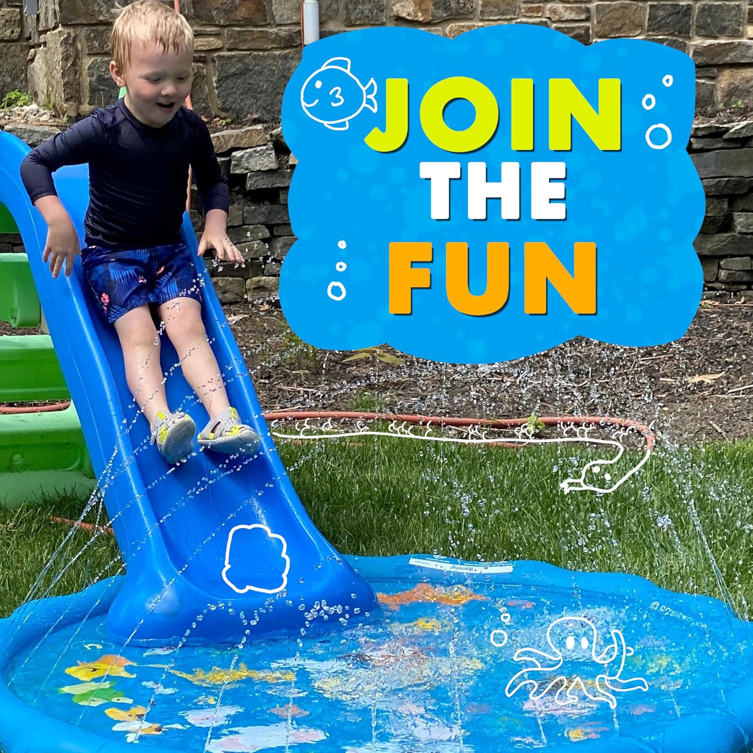 3-in-1 Splash Pad, Sprinkler for Kids & Baby Pool for Learning – Toddler Sprinkler Pool, 60’’ Outside Water Toys –