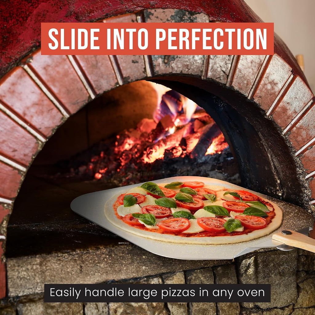 Aluminum Metal Pizza Peel 18 Inch, Foldable Wood Handle