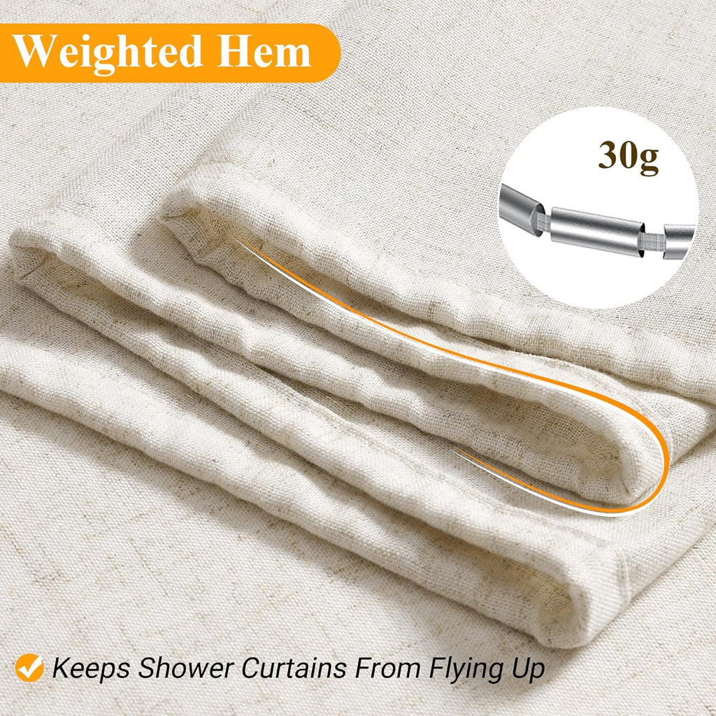 Linen Shower Curtain, Country Boho Farmhouse Bath Decor Beige Ivory Shower Curtains for Bathroom Neutral Cloth
