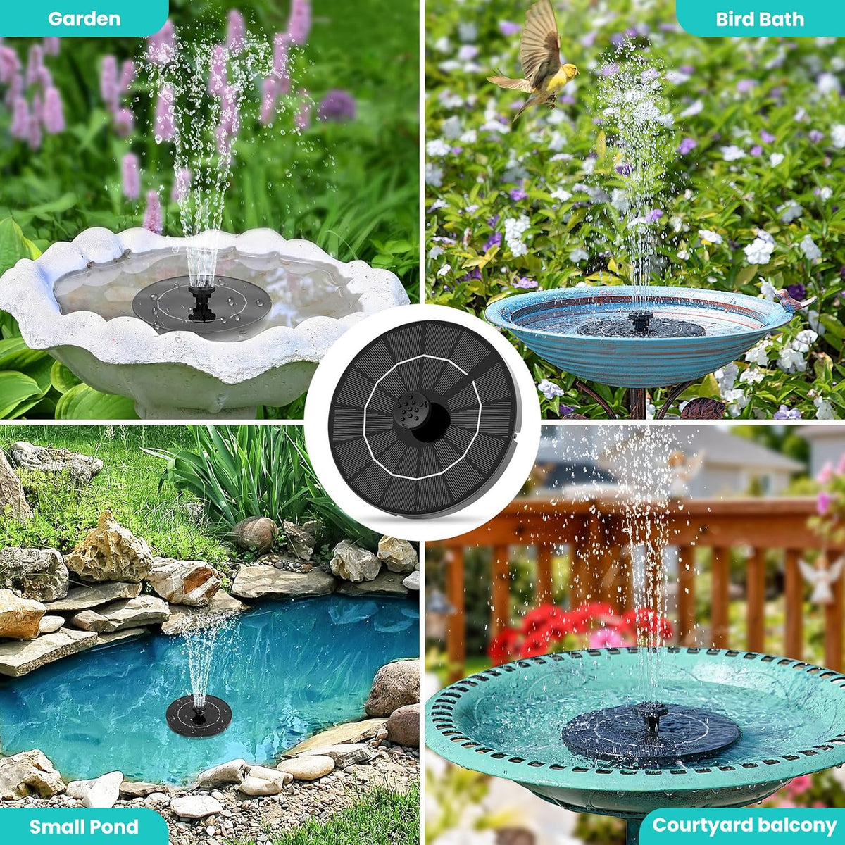 3.5W Solar Water Fountain for Bird Bath with 6 Nozzles & Fixed Pipes