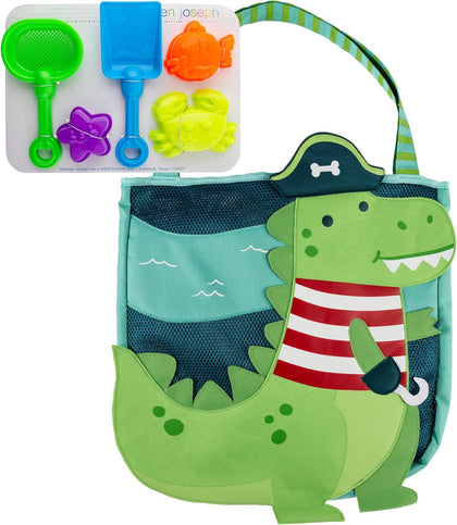 Beach Tote with Sand Toys - Toddler and Baby Beach Toys, Travel Friendly Beach Set, 6 Piece Beach Play Set, Beach Bag