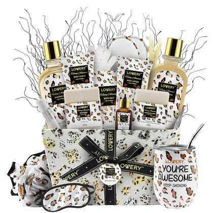 Luxury At-Home Spa Kit with Honey Almond Scent - Bath Gift Basket with Vit E-Rich Bath Essentials, Tumbler, Ear