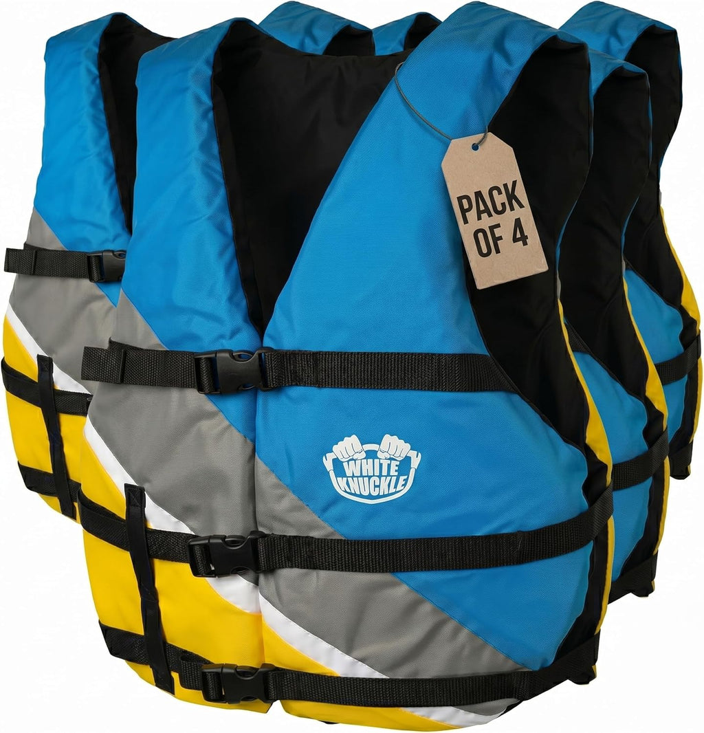 Life Jackets for Adults, Pack of 4 Universal Adult Life Vest, US Coast Guard Approved Boating Safety Vest with