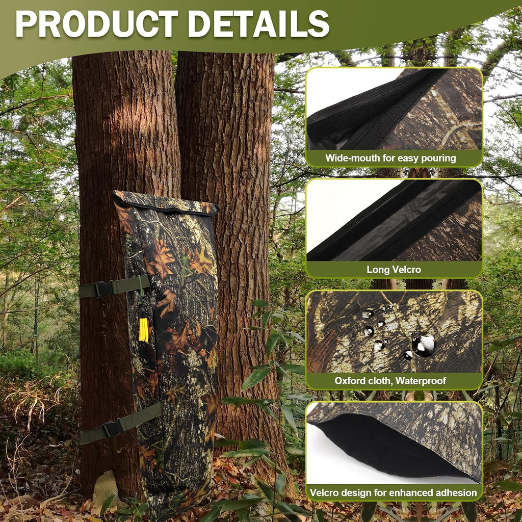 Camo Deer Feeder - 100 lb Tree Hugger Gravity Feeder, Waterproof Portable Corn Feeder Bag with Adjustable Straps for