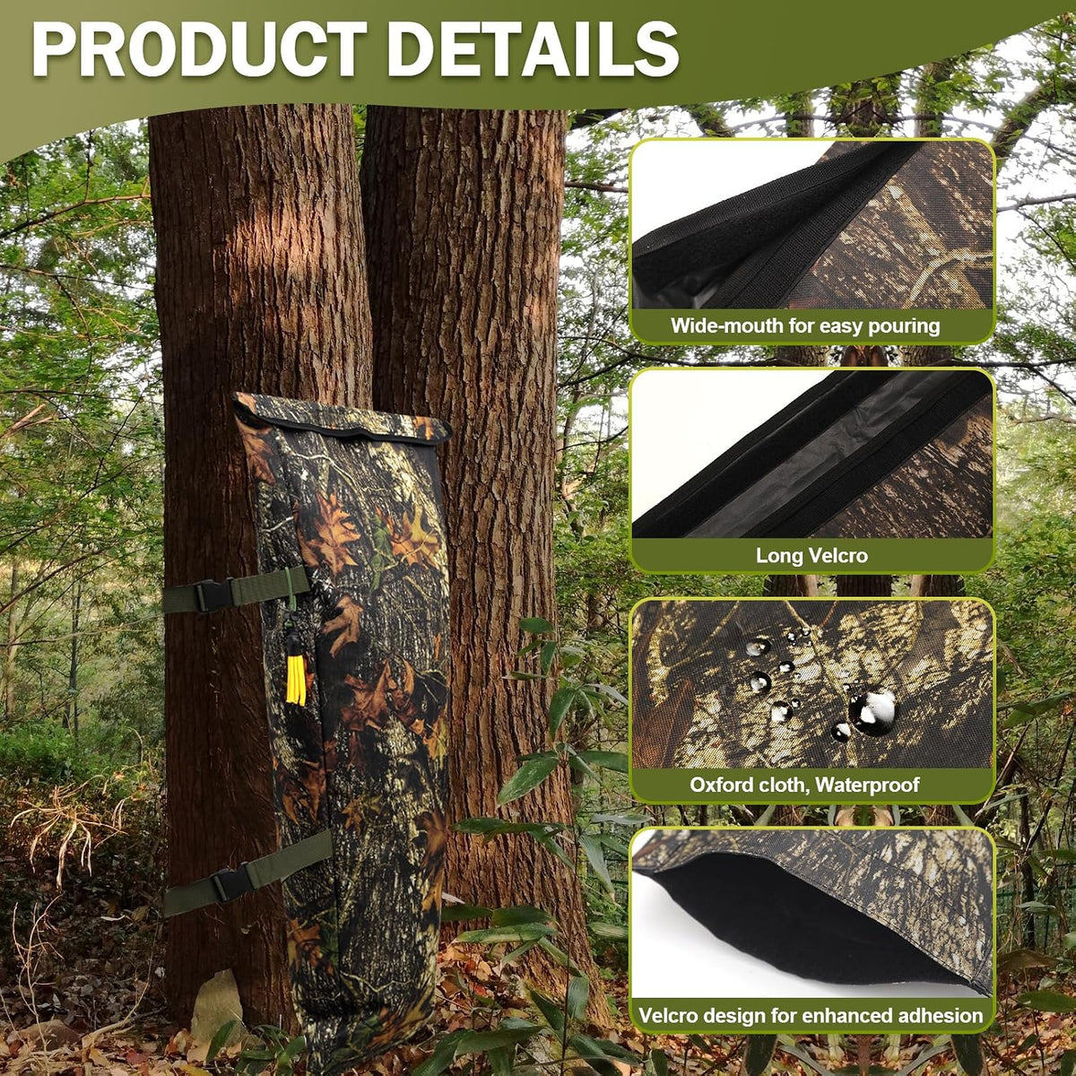 Camo Deer Feeder - 100 lb Tree Hugger Gravity Feeder, Waterproof Portable Corn Feeder Bag with Adjustable Straps for