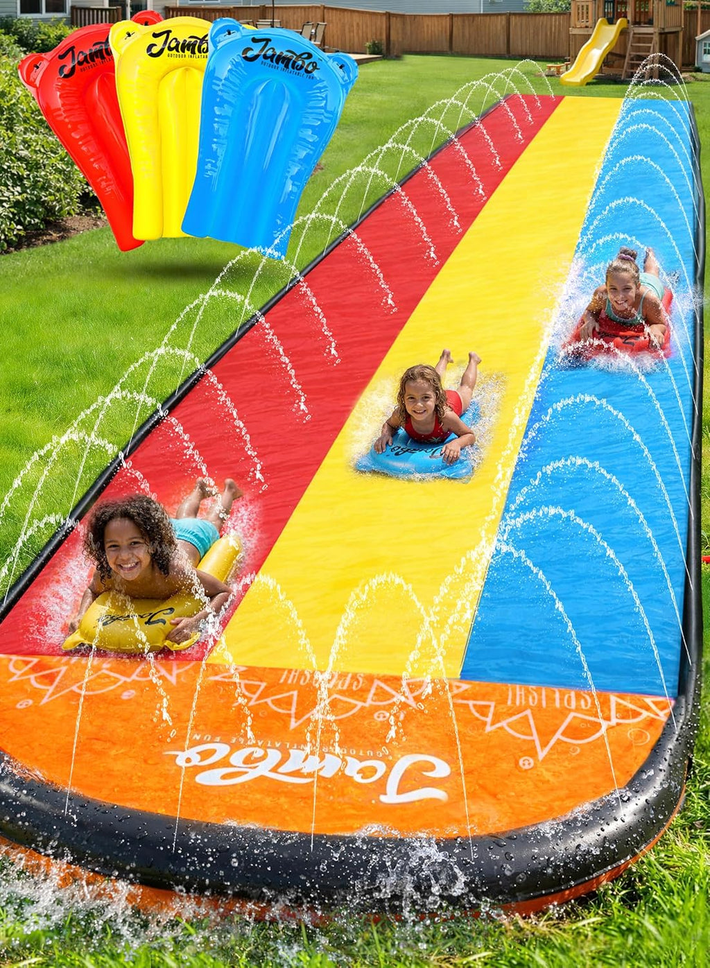 Premium Triple Water Slide with 3 Bodyboards, 20Ft Heavy Duty Slip Splash and Slides-Advanced 3-Way Sprinkler System