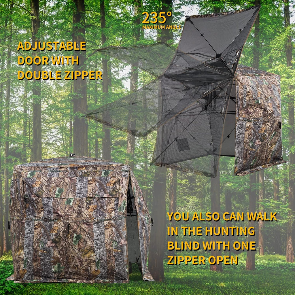 Hunting Blind 270/360 Degree See Through Ground Blind with Carrying Bag, 2/3/4 Person Pop Up Camouflage Tent Portable