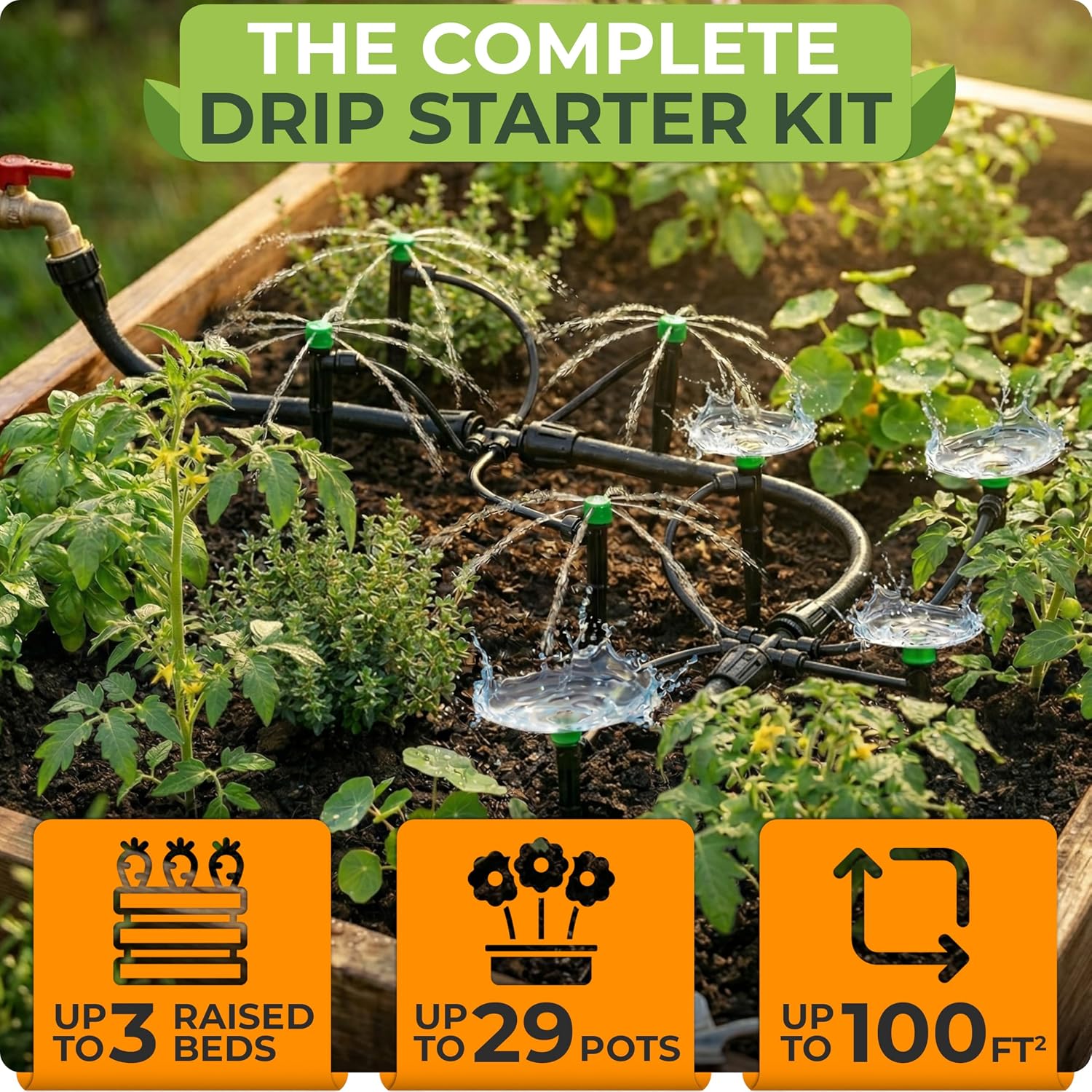 Drip Irrigation System Kit - Complete Quick Connect Garden Watering System with Adjustable Sprinkler Emitters, 5/16"