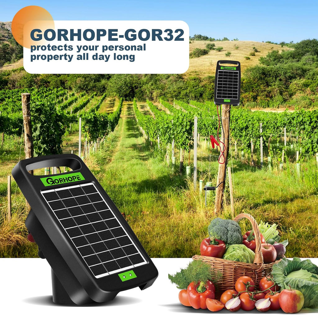 20 Miles Solar Electric Fence Charger,0.32J Powered 24-Hour Protection