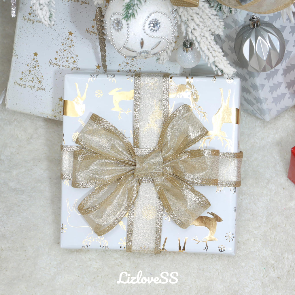 Metallic Champagne Christmas Wired Ribbon 1.5 Inch, 20 Yards